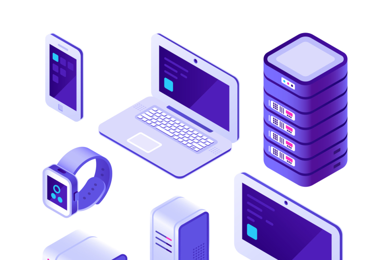 mobile-devices-isometric-set-computer-server-and-laptop-smartphone