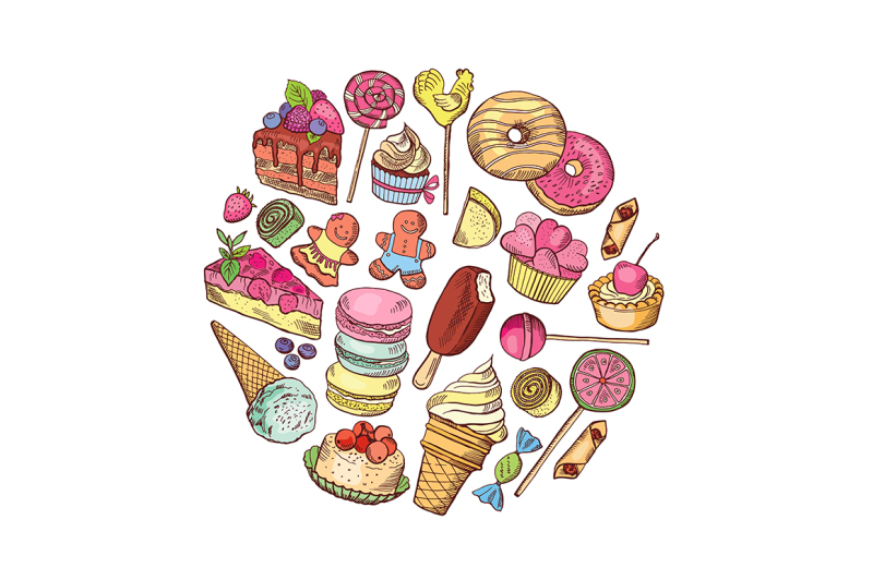 vector-hand-drawn-types-of-sweets-circle-concept