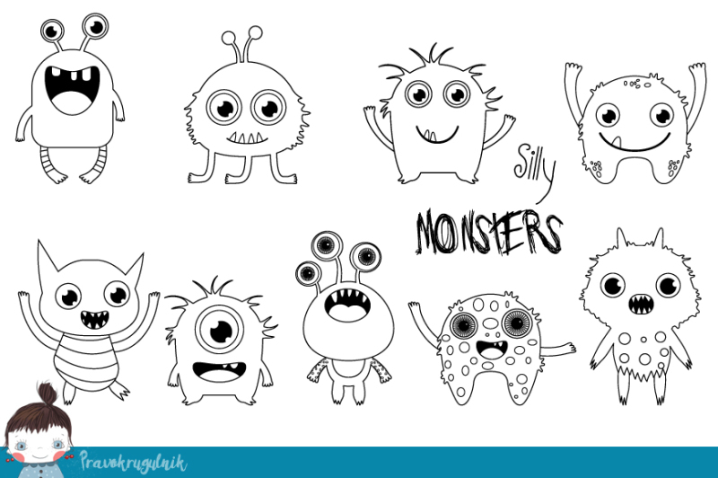 cute-monsters-digital-stamps-little-monster-clipart-digi-stamp-funny-silly-monsters