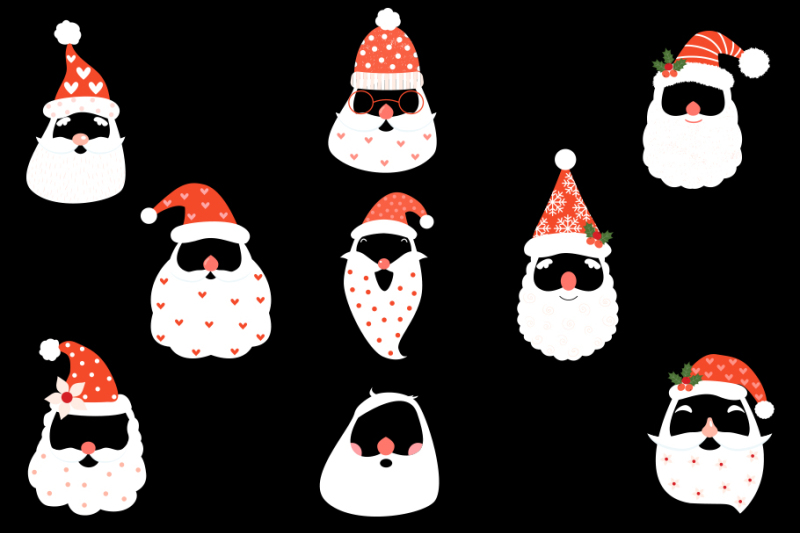 hipster-santa-face-clip-art-set-santa-claus-mask-beard-hat-mustache