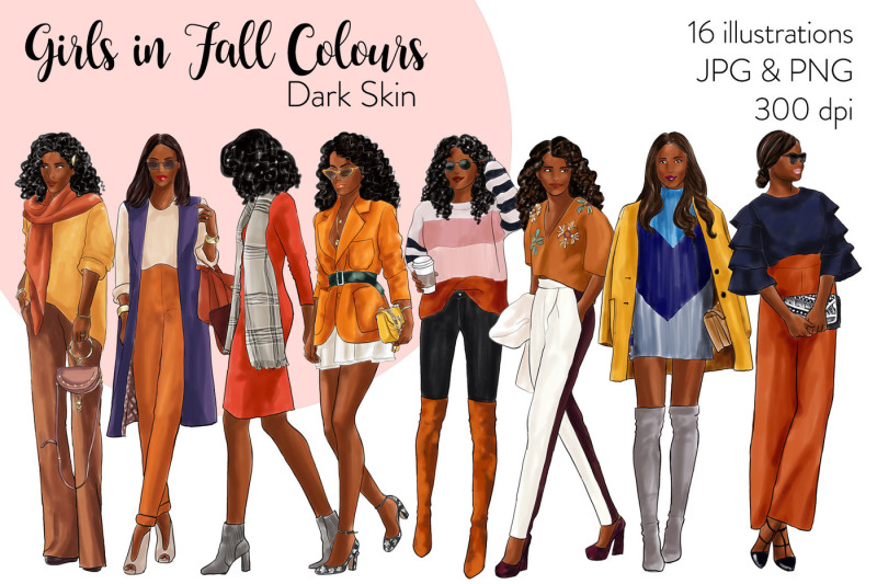 watercolor-fashion-clipart-girls-in-fall-colours-dark-skin