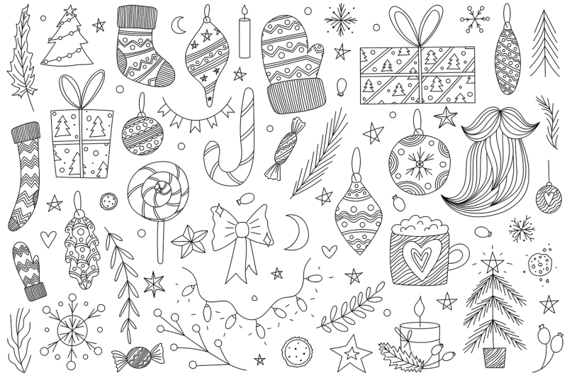 vector-line-art-christmas-doodle-set