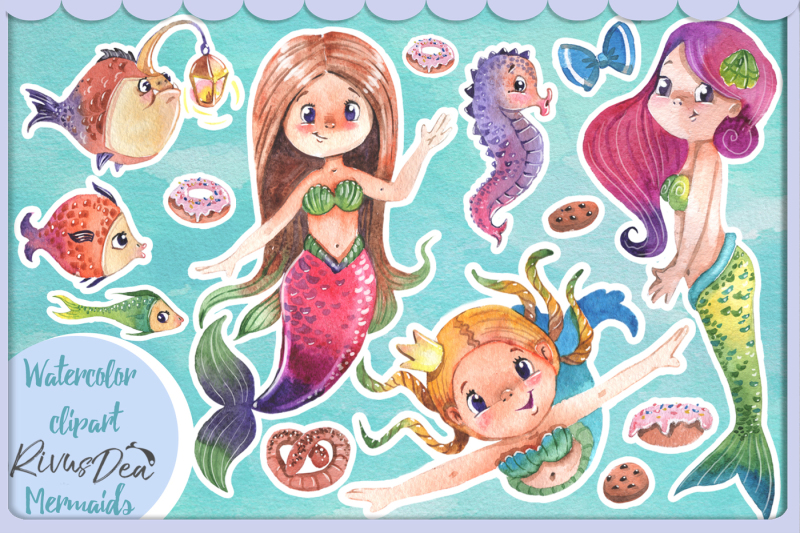 watercolor-mermaids-fishes-seahorse-and-cookies-clipart