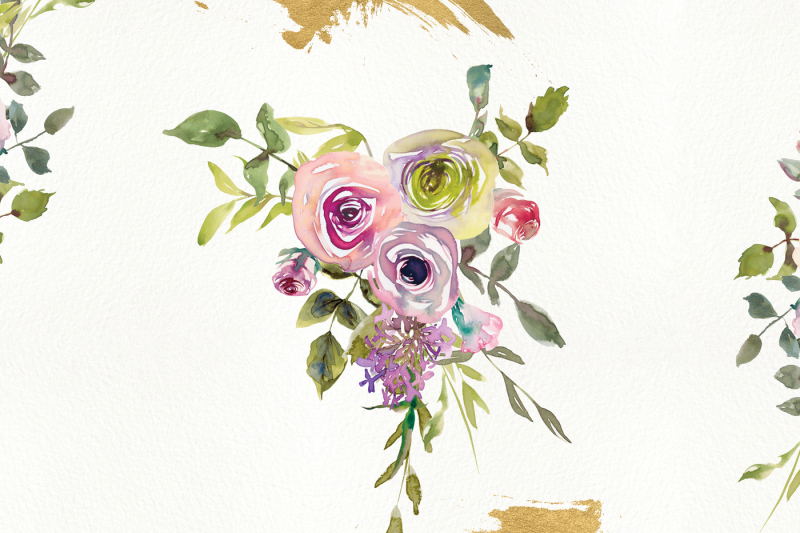 Watercolor Pink Mauve Subtle Flowers Arrangements Clipart By Patishop