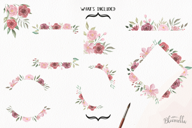 dusky-pink-flower-frames-pretty-floral-pink-deep-red-borders-clipart
