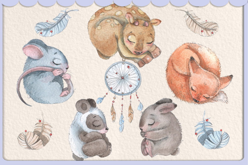 watercolor-sleeping-baby-animals-set