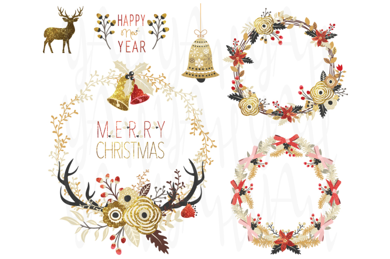 gold-glitter-christmas-wreath-set