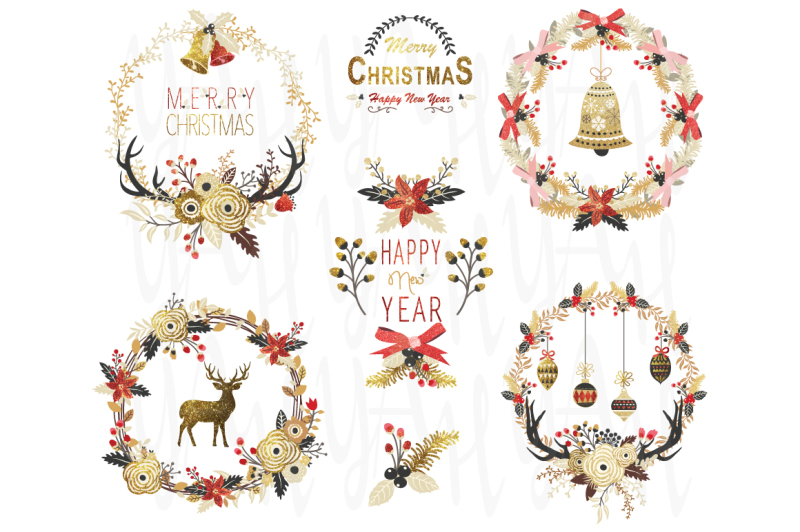 gold-glitter-christmas-wreath-set