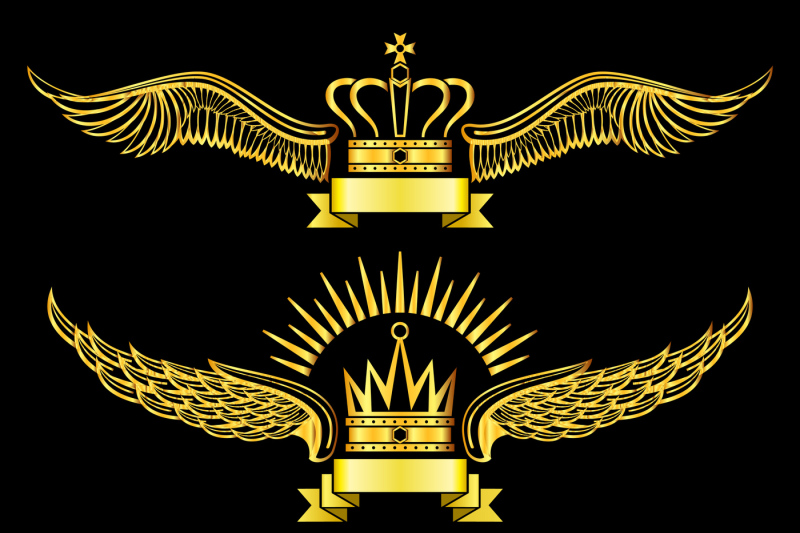 golden-vector-wing-crown-and-ribbon-royal-logo-set