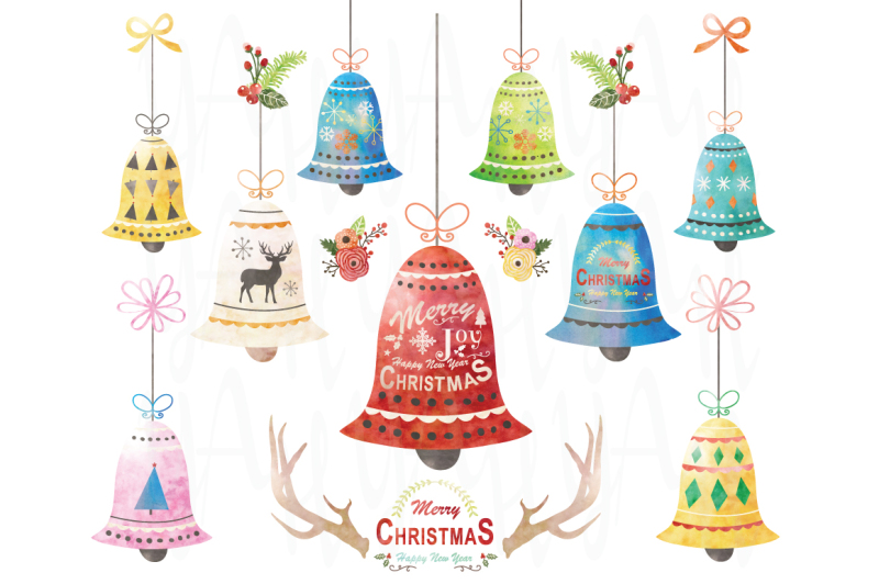 watercolor-christmas-bell-set