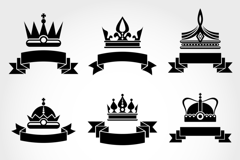 royal-vector-crowns-and-ribbons-logo-templates-set-in-black
