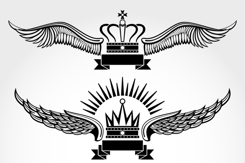 vector-winged-crowns-and-ribbons-royal-logo-templates-set