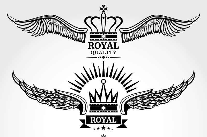 vector-winged-crowns-royal-logo-templates-set-in-black-and-white