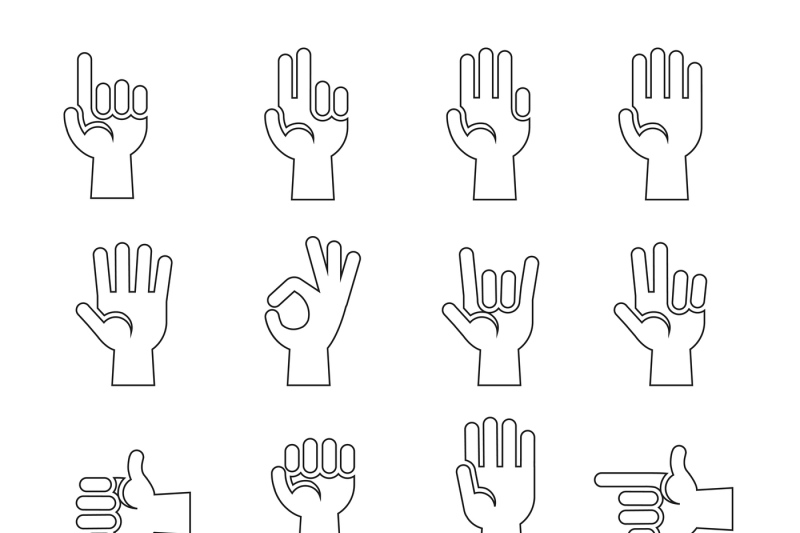 hands-gestures-vector-icons-set-in-black-and-white