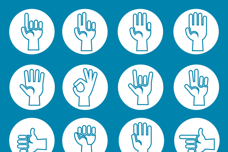 hands-gestures-vector-icons-set-blue