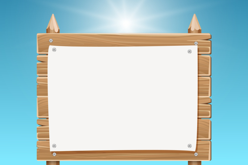 wooden-blank-sign-board-with-paper-blue-sky