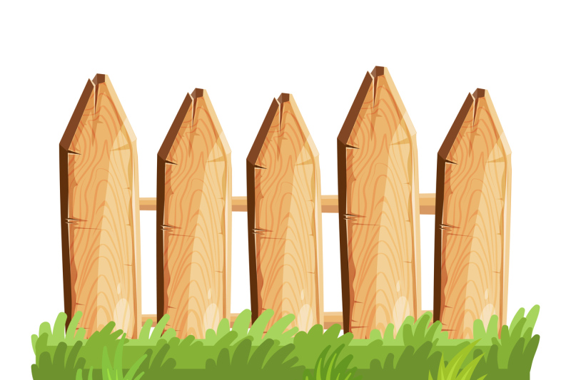 cartoon-rural-wooden-fence-in-green-grass-vector-illustration