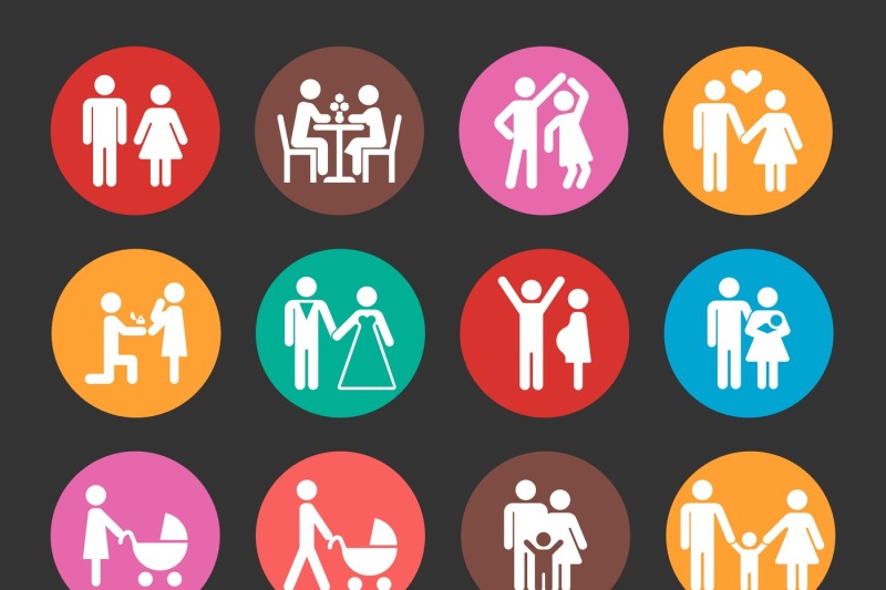 family-vector-colorful-icons-set