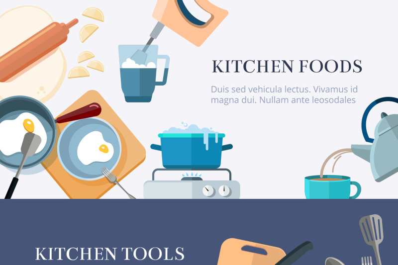 kitchen-utensils-cooking-home-made-food-kitchenware-vector-banners