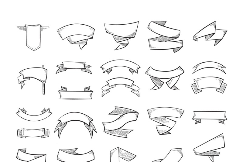 doodle-pencil-drawing-vector-banners-and-ribbons