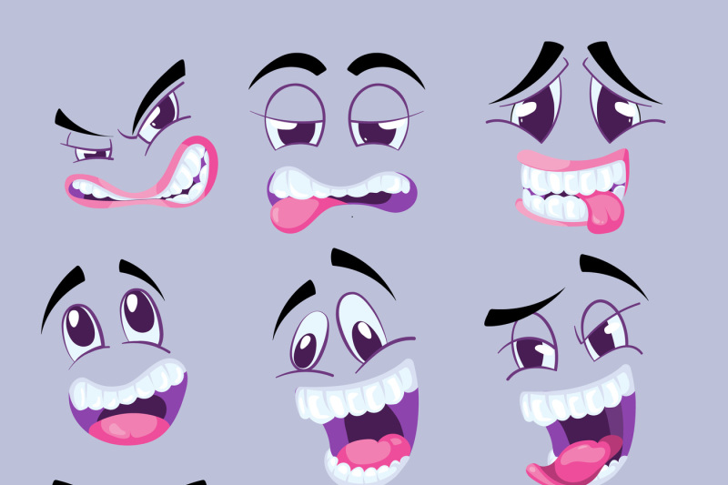 cartoon-funny-faces-with-different-expressions-vector-collection