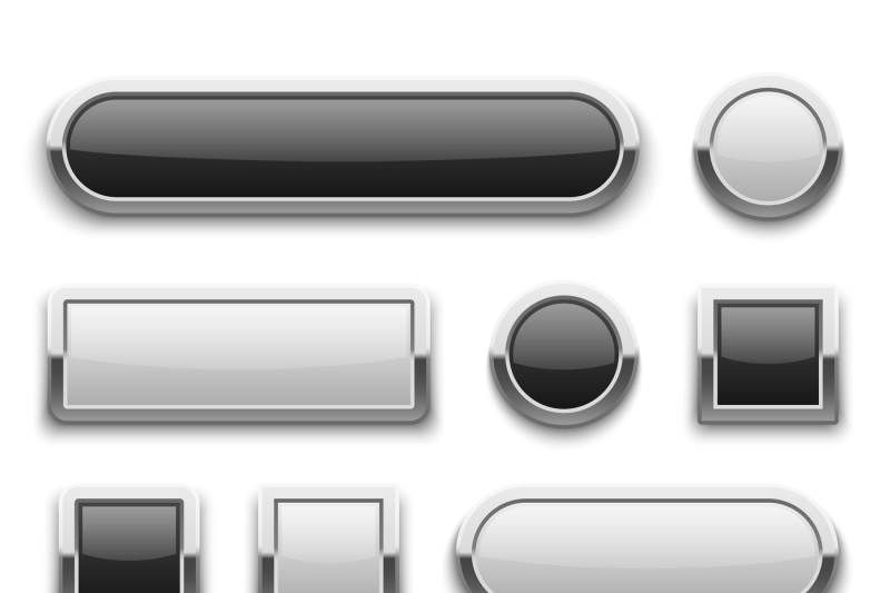 white-and-black-3d-technology-buttons-with-shiny-silver-chrome-metal-f
