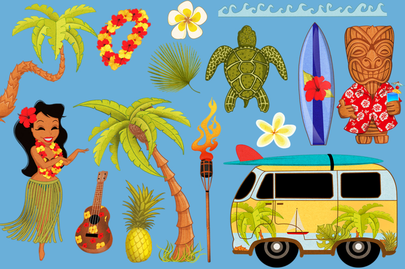aloha-hawaiian-luau-clip-art-set