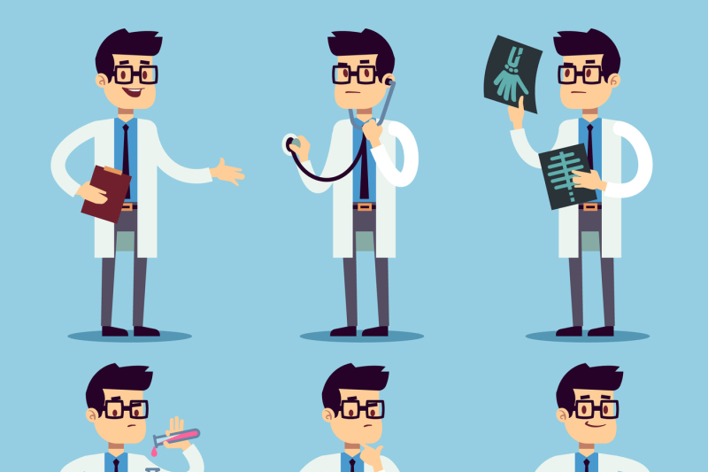 doctor-chemist-pharmacist-surgeon-man-cartoon-characters-vector-set