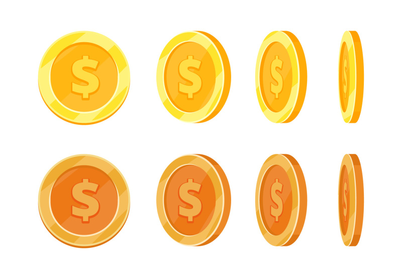 cartoon-golden-coins-in-different-positions-gold-coin-flip-vector-set