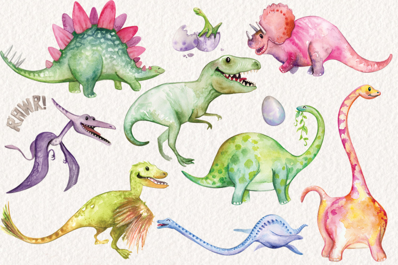 watercolor-dinosaurs-elements