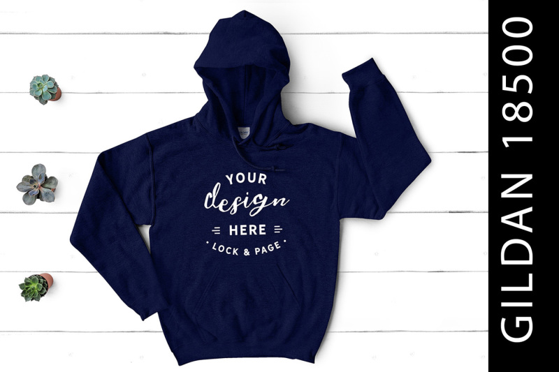 Free Navy Gildan 18500 Hooded Top Mockup (PSD Mockups)