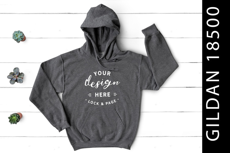 Free Dark Heather Gildan 18500 Hooded Top Mockup (PSD Mockups)