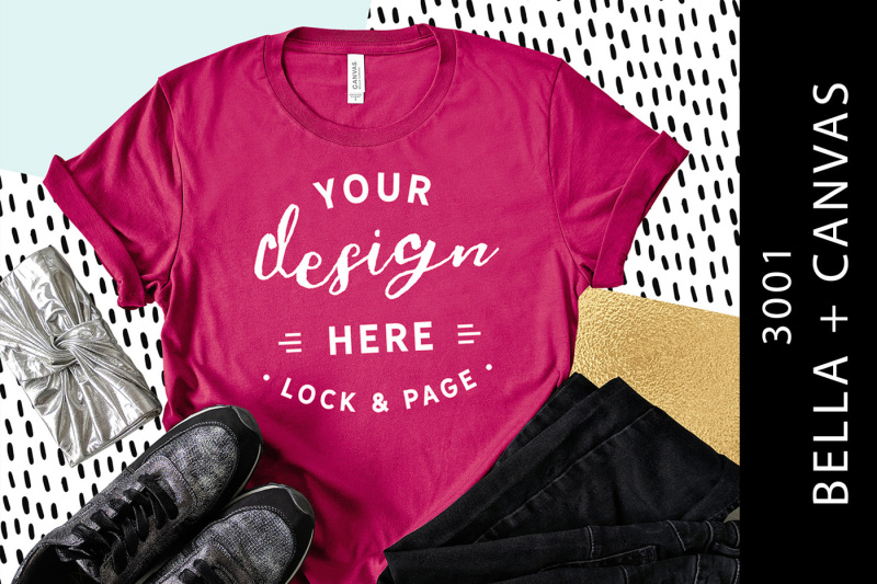 Free Berry Bella Canvas 3001 T-Shirt Mockup Trendy Fashion Pic (PSD Mockups)