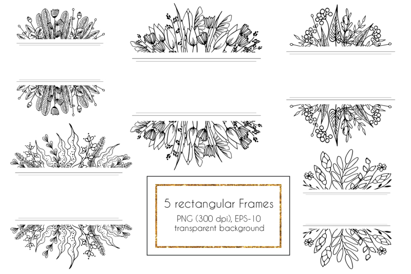 black-white-floral-frames-vector-set
