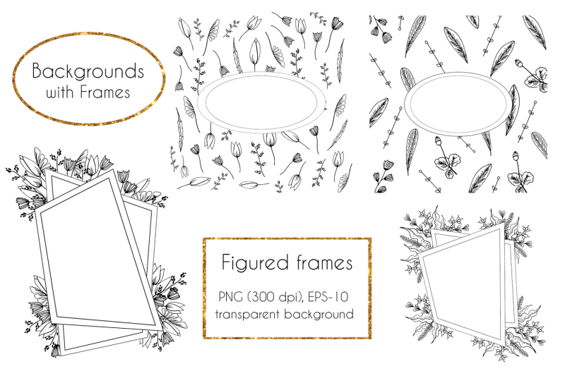 black-white-floral-frames-vector-set