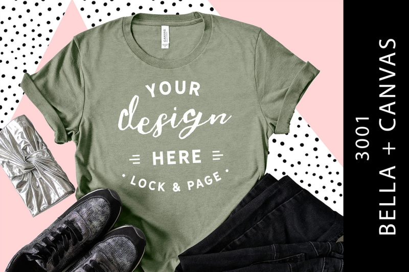 Free Heather Stone Bella Canvas 3001 T-Shirt Mockup Flat Lay (PSD Mockups)