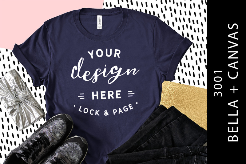 Free Navy Bella Canvas 3001 Womens T-Shirt Stylish Mockup (PSD Mockups)