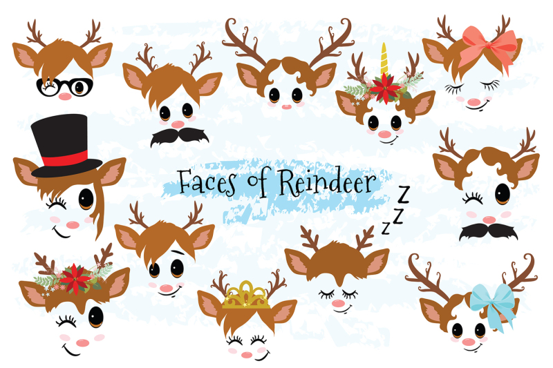 reindeer-faces-clip-art-set-2