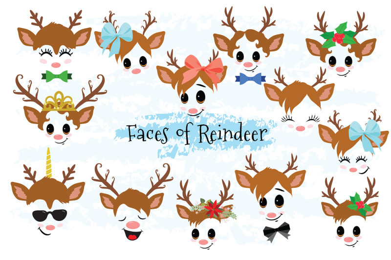 reindeer-faces-clip-art-set-2
