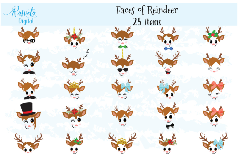 reindeer-faces-clip-art-set-2