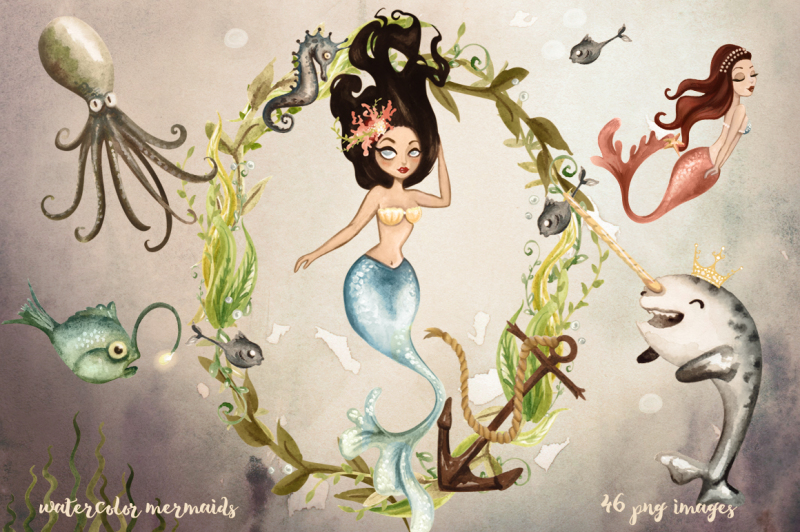watercolor-mermaids-collection