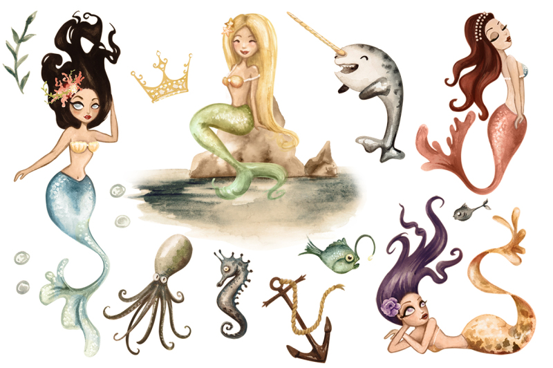 watercolor-mermaids-collection