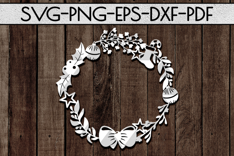Christmas Wreath SVG Cutting File, Xmas Door Decor, Papercut, DXF, PDF