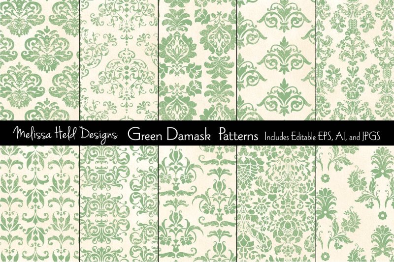 green-damask-patterns