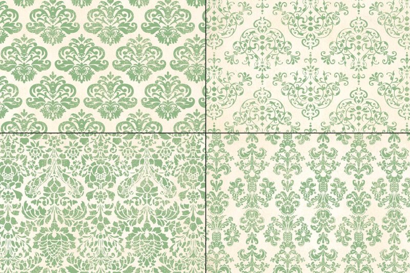 green-damask-patterns