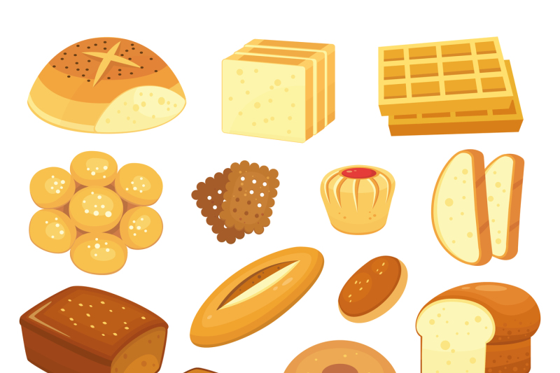 cartoon-bakery-products-toast-bread-french-roll-and-breakfast-bagel