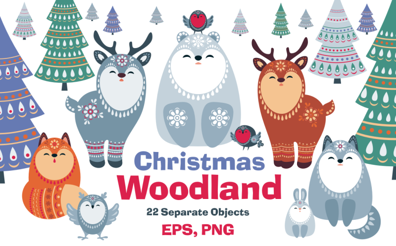 christmas-woodland-animals-and-fir-trees-in-ethnic-style