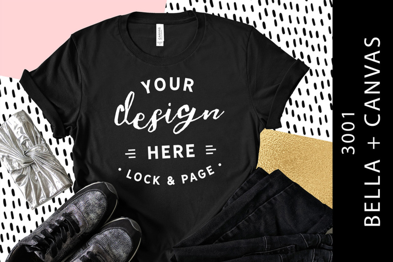 Download Free Black Bella Canvas 3001 T-Shirt Mockup Fashion Flat ...