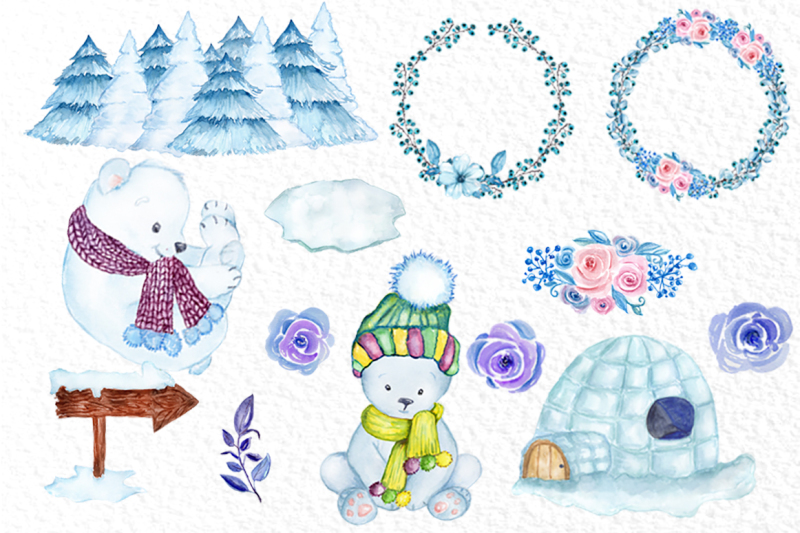 Download Watercolor Winter Animals, POLAR BEARS CLIPART, Baby Bears ...