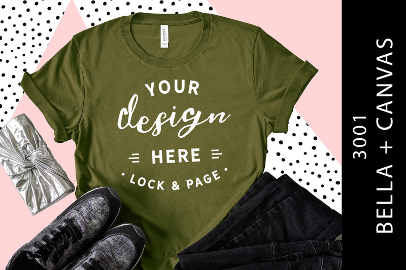 Free Olive Bella Canvas 3001 T-Shirt Mockup Style Blog Flat Lay (PSD Mockups)